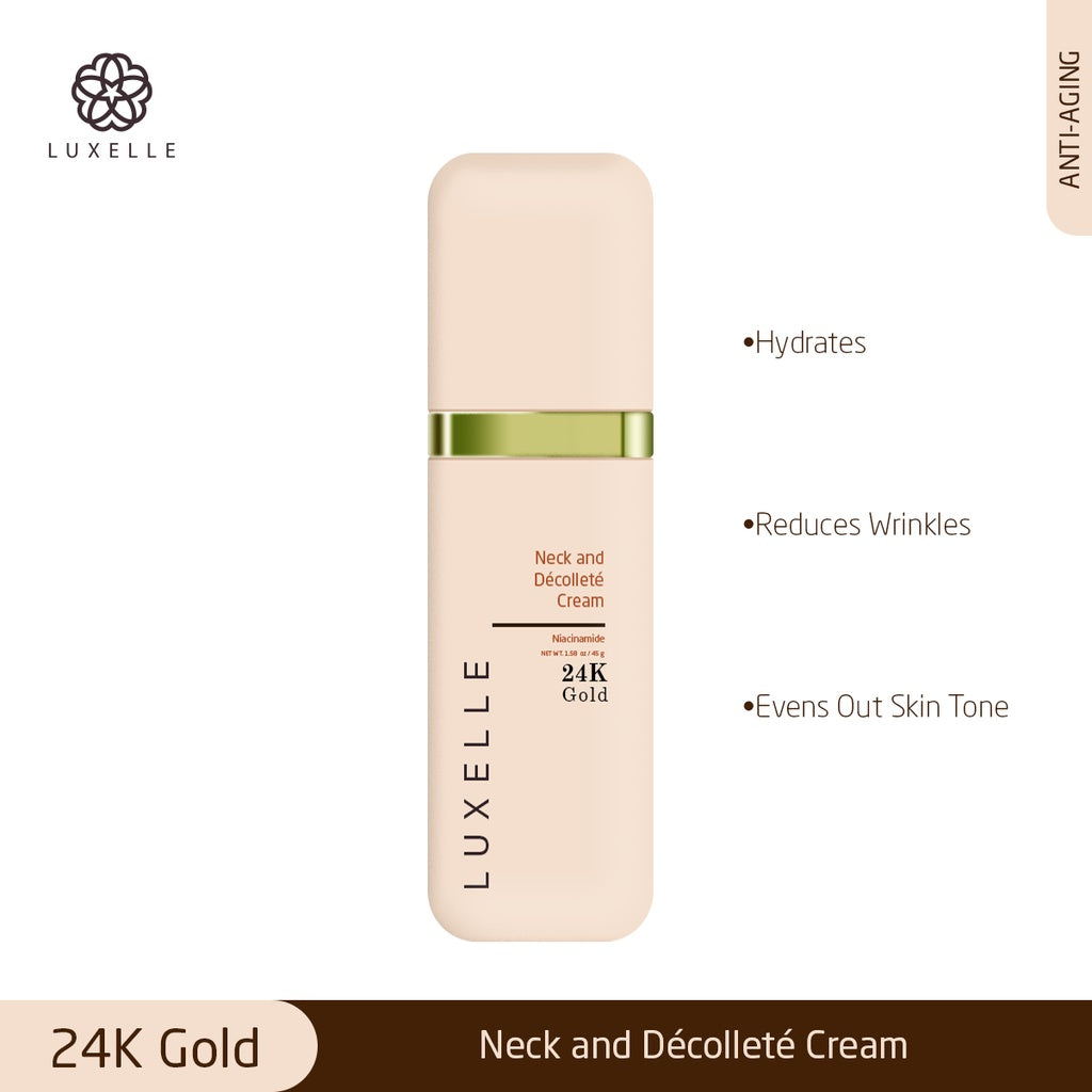 Ageless Beauty: Luxelle's Gold Neck Elegance" "Radiant Décolleté: Luxelle's 24K Gold Elixir